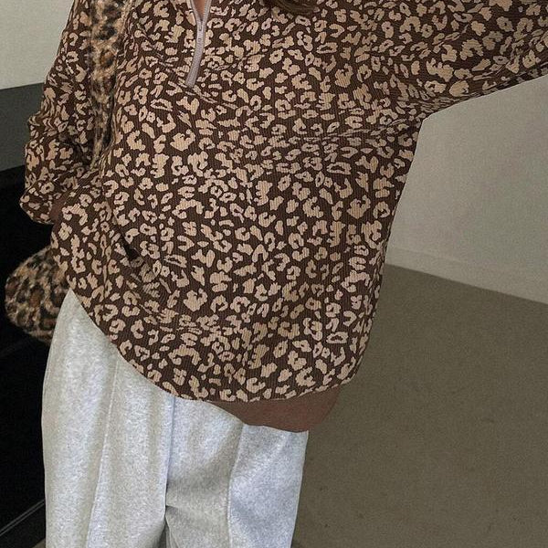 Leopard Print Half-Zip Sweatshirt