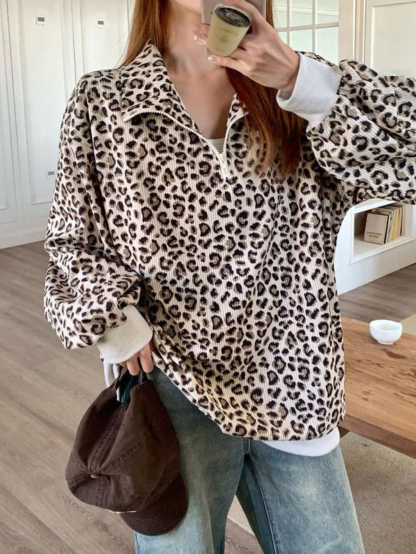 Leopard Print Half-Zip Sweatshirt